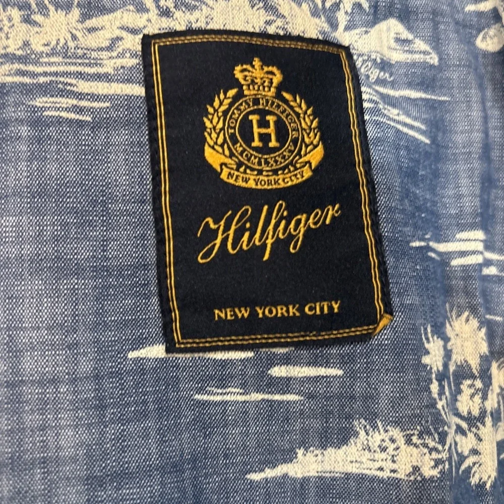 Tommy Hilfiger Mens Large Sport Coat Blazer Blue Hawaiian Floral Logo Preppy